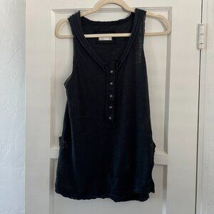 Free People Women's Love Language Solid Tank black linen slit hem henley XS
